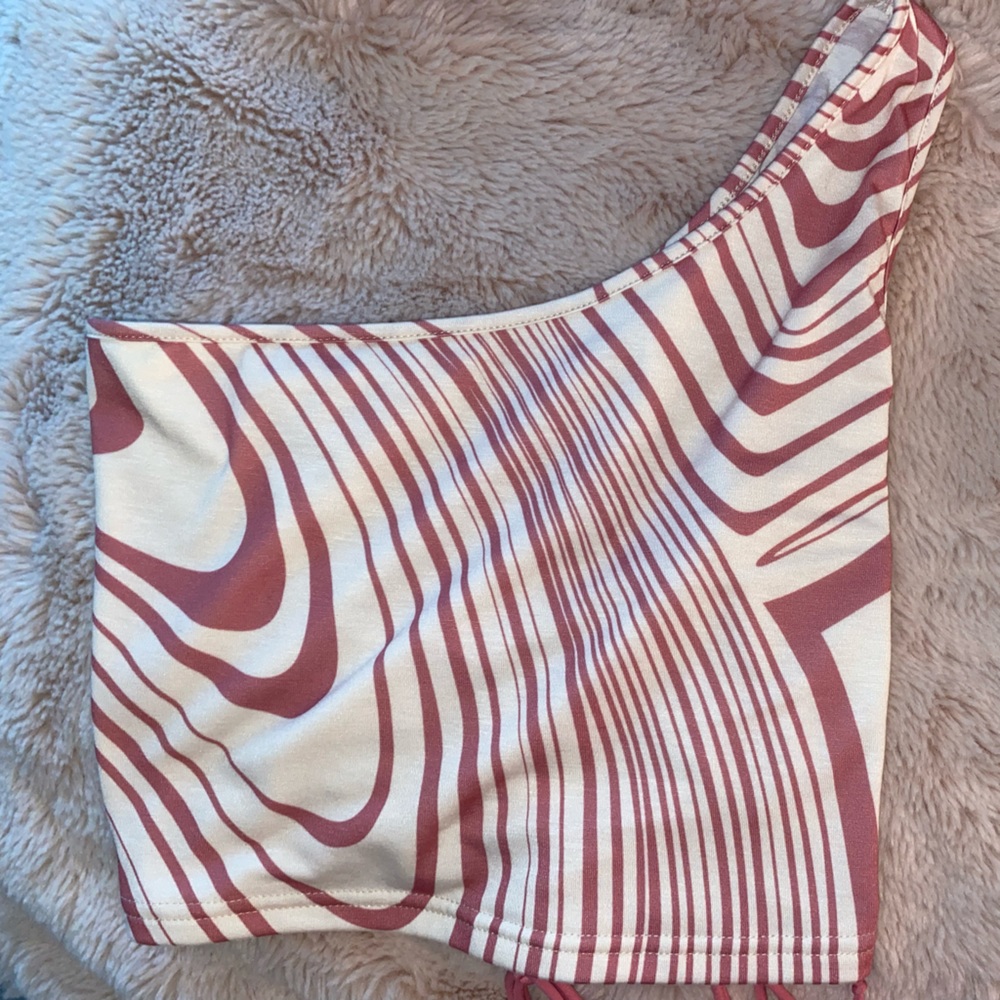 pink & cream off the shoulder crop top